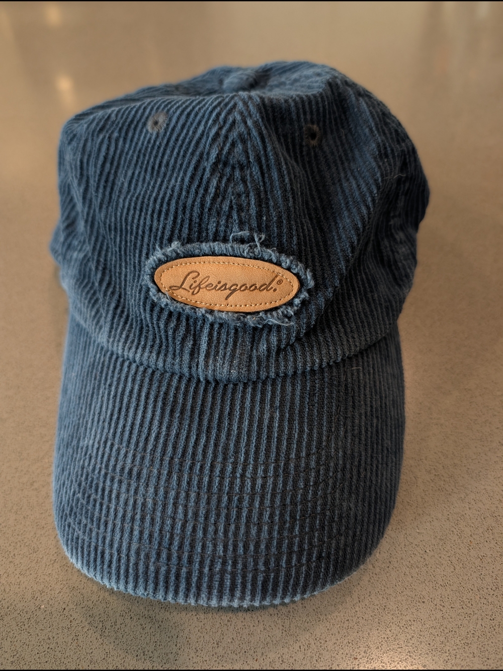 Life Is Good Blue Corduroy Baseball Cap with Leather Patch